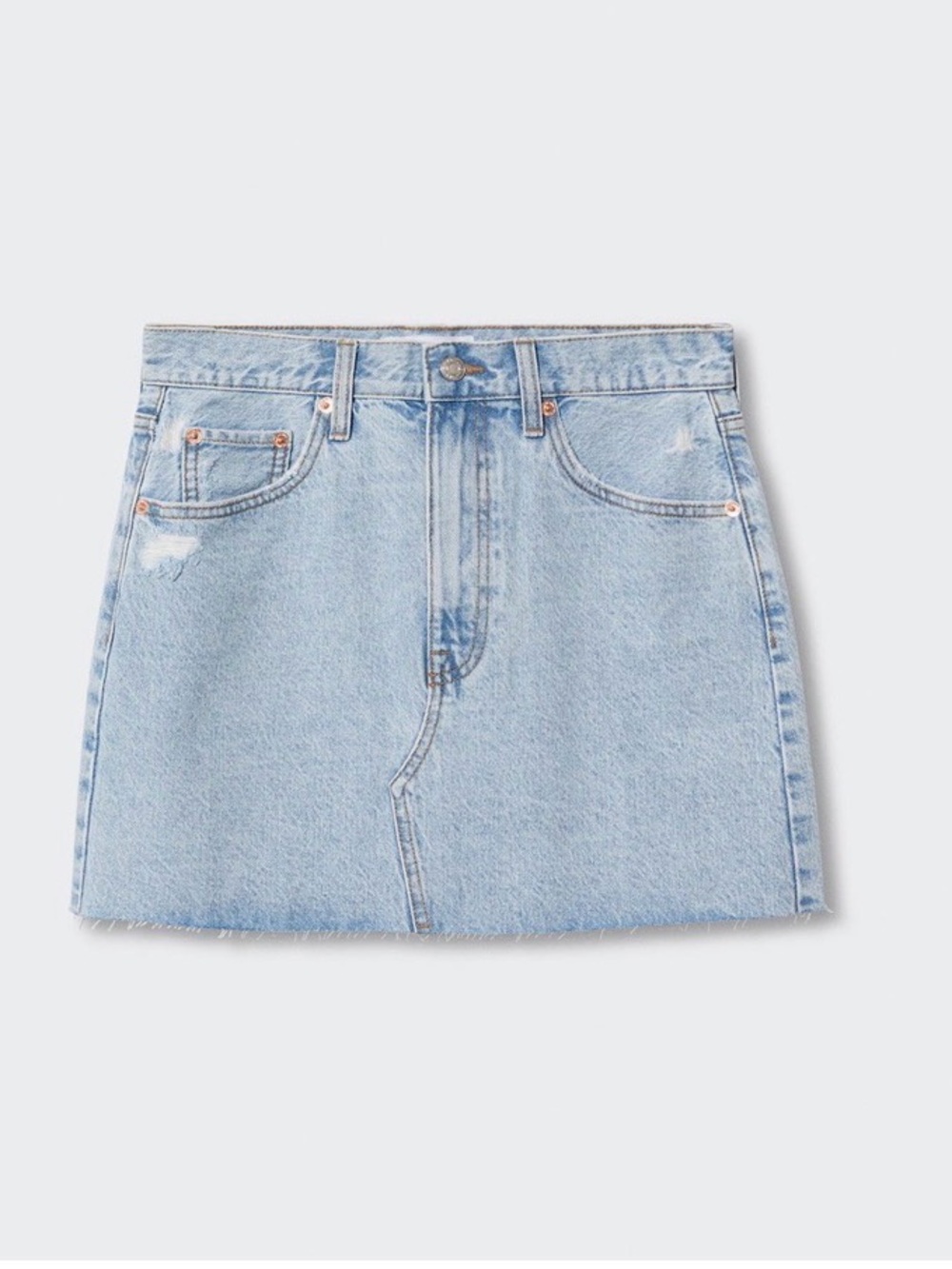 NEW: Mango Light Blue Denim Mini Skirt with frayed hem ✨ Worn 1x XXS
